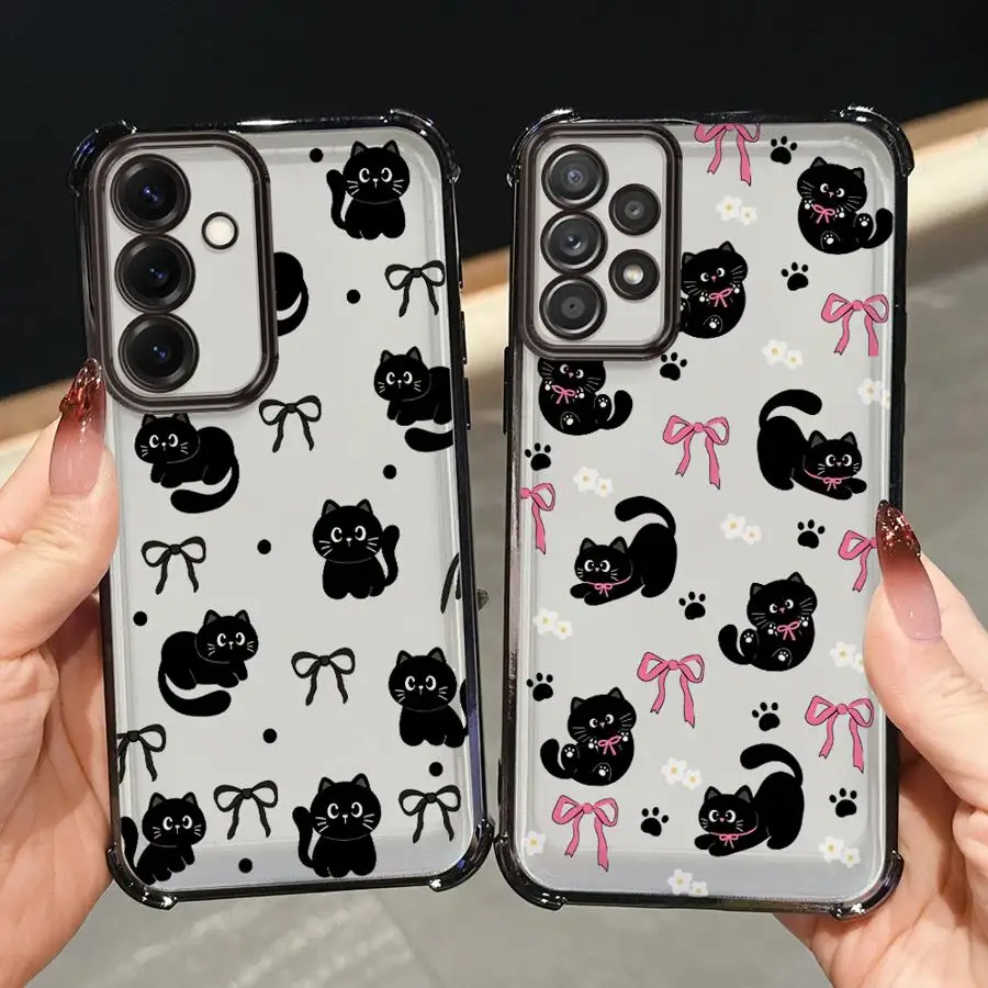 Case for Samsung Galaxy A52 A17 A21s A16 A13 A26 A25 A15 A33 A24 A35 A36 Phone Cover Vortex Patterns Pink Bow Cat