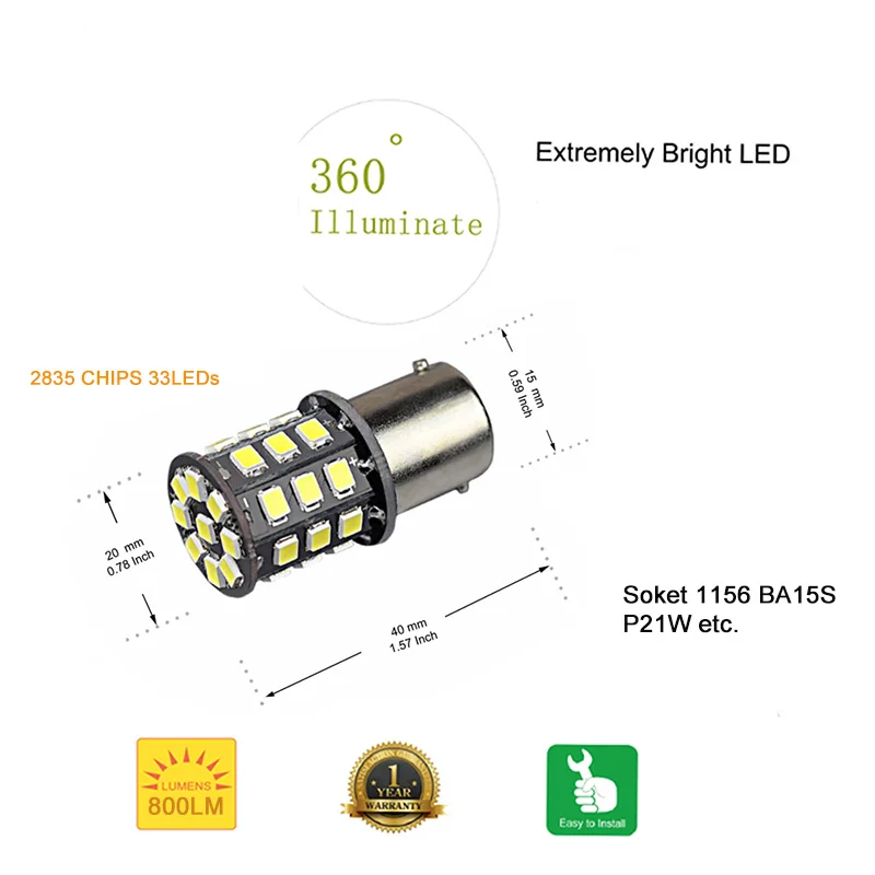 

Jiachi 2pcs 1157 1156 3157 7443 33 SMD White Car Led Brake Lights Turn Signal Lamp Tail Lamps Auto Rear Reverse LED Bulb DC12V