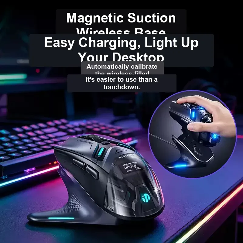 Inphic ZHEN Mouse Tri Mode Wireless PAW3950 Long Battery Life Gaming Mice OLED Display Magnetic Charging Base Office Accessories