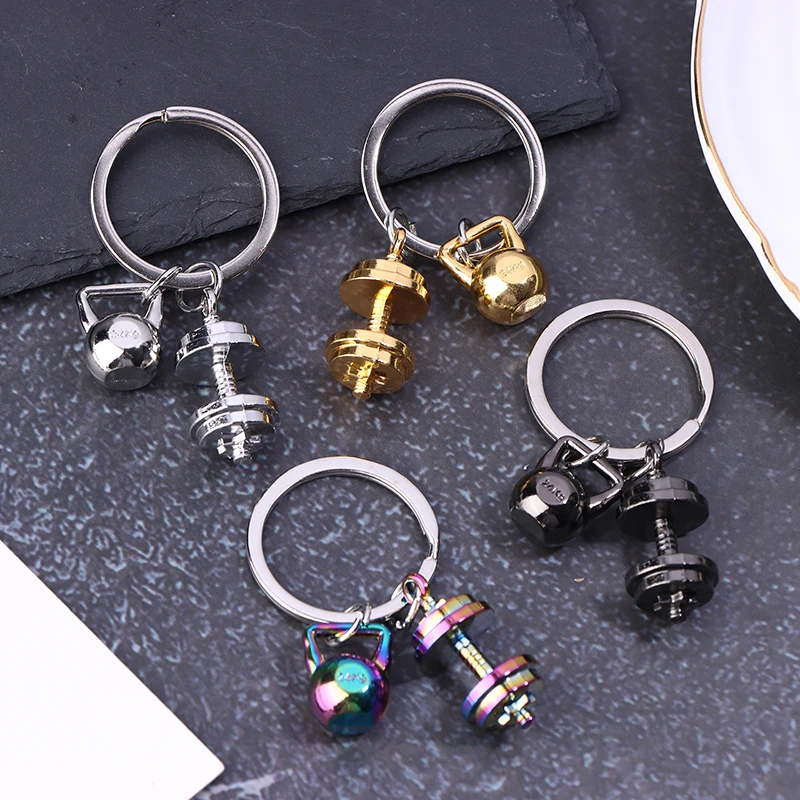 Mini Metal Dumbbell Keychain For Man Double Dumbbell Gym Promotion Small Gift Mobile Backpack Hanging Accessories Keychain