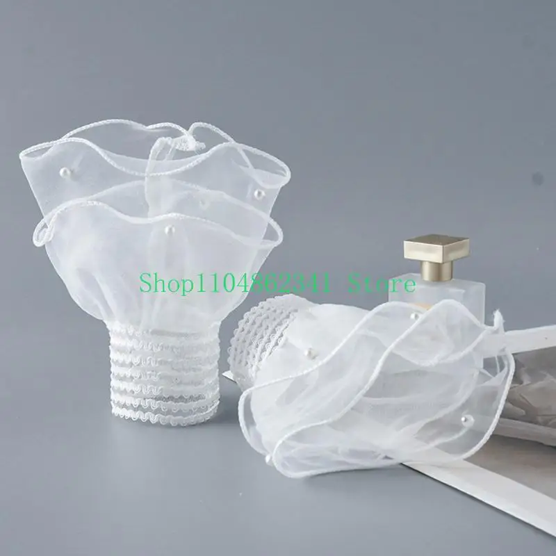 652F Flared Detachable Sleeves Cuffs Pearls Studded Lace Wedding Flounces Layer