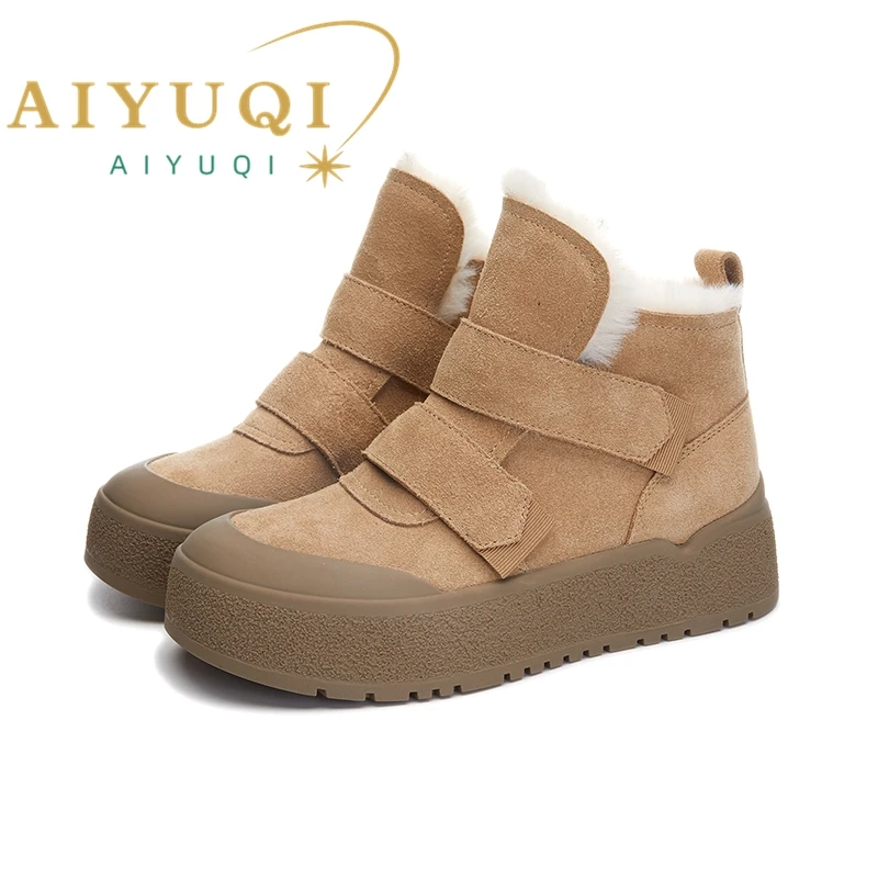 Genuine Leather Snow Boots Women 2024 Winter New Platform Women Ankle Boots Casual Retro Sneakers Boots Women