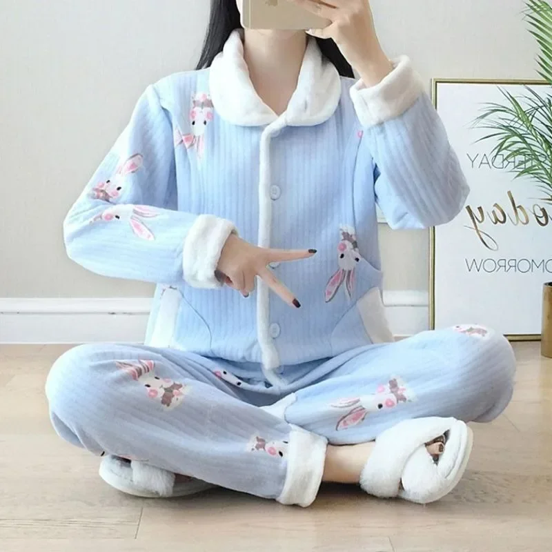 New Confinement Clothing Spring Autumn Thick Autumn Winter Homewear Postpartum Nursing Pajamas Plus-size Warm Sleepwear