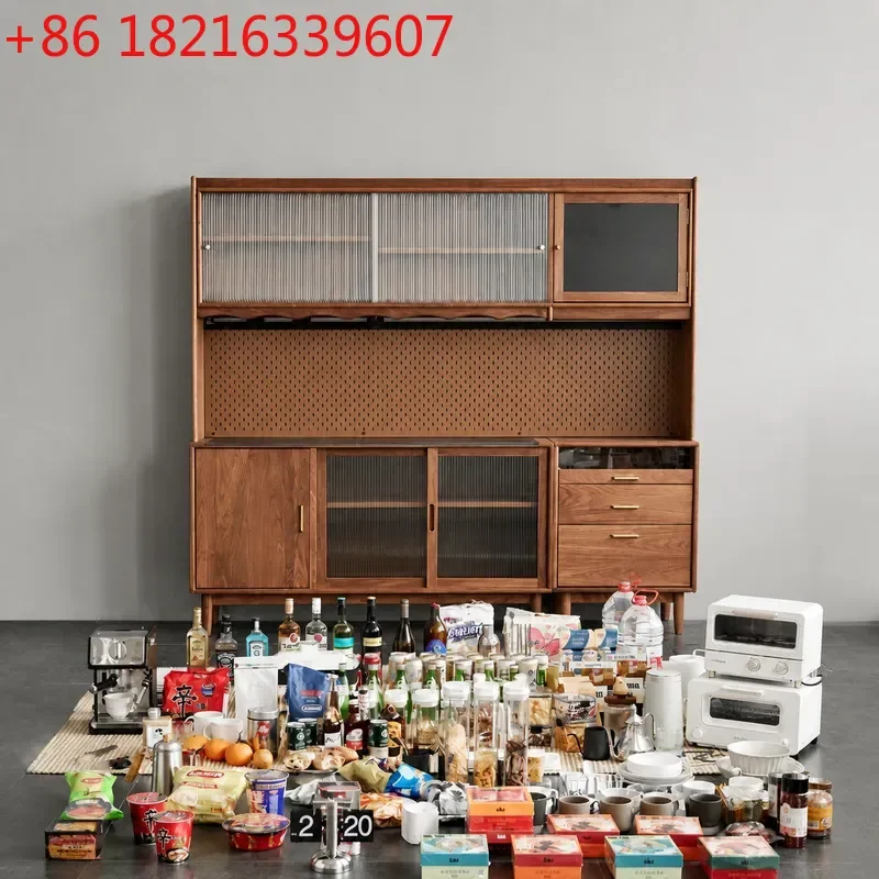 YAONordic Solid Wood Dining Side Cabinet Multi Functional Storage Display High Cabinet for Living Room Kitchen Retro Wine