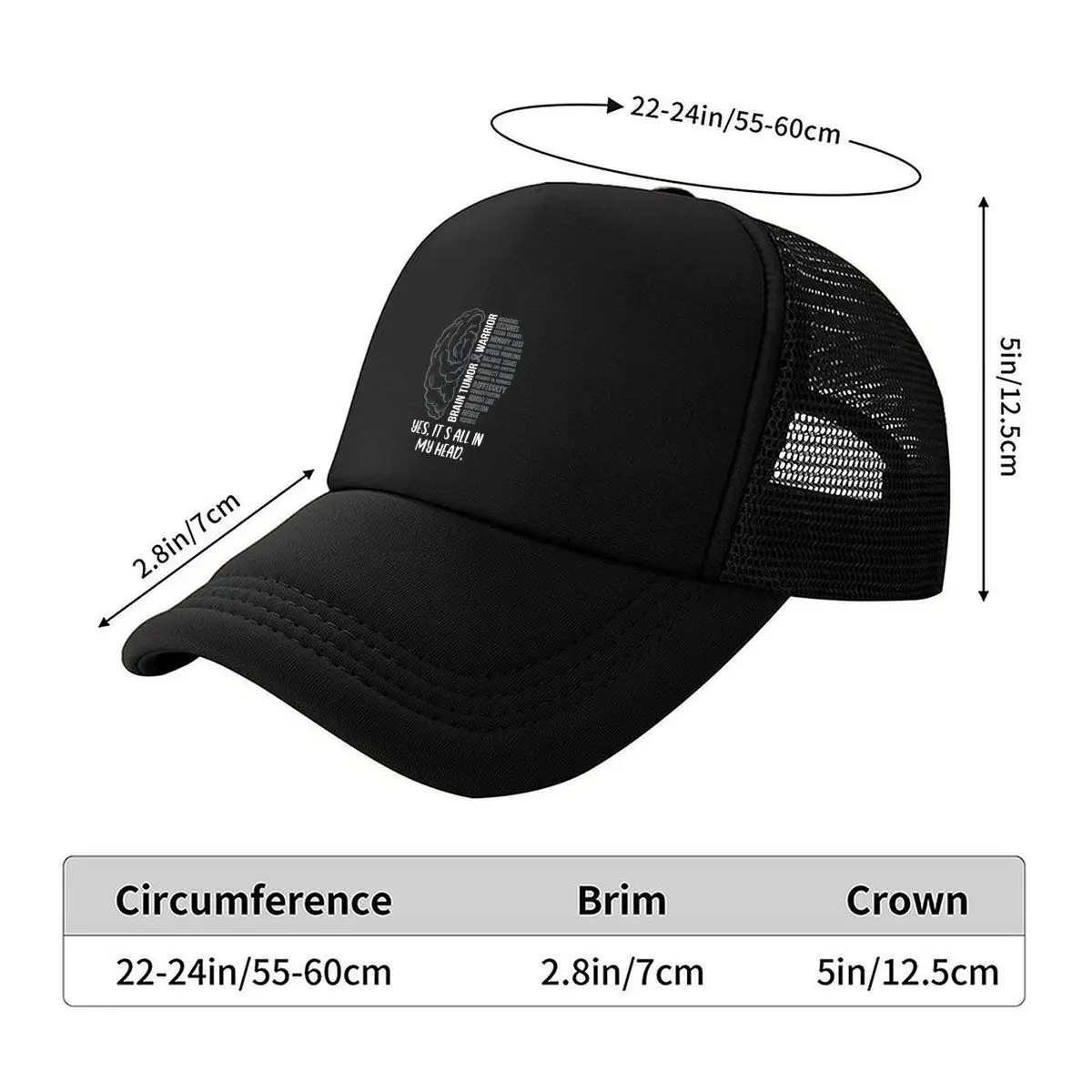 Brain Tumor Warrior 2026 Mesh Baseball Cap Dad Hat Hip Hop Snapback Cap