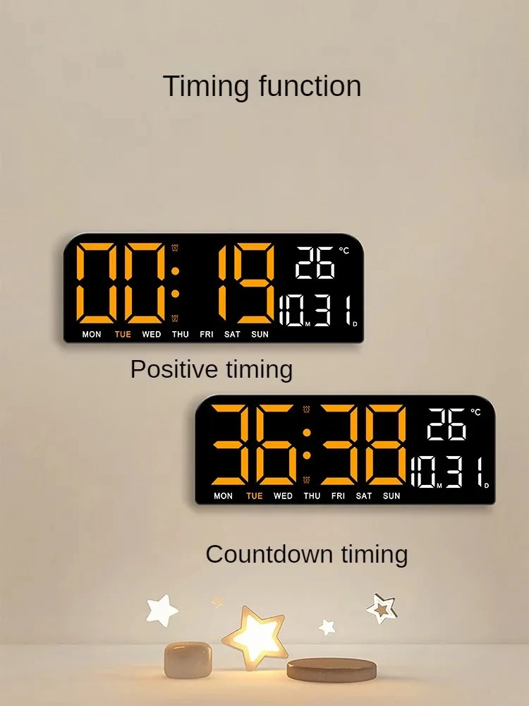 Large Digital Wall Clock Temperature and Date Week Display Night Mode Table Alarm Clock 12/24H Electronic LED Clock Timing Func