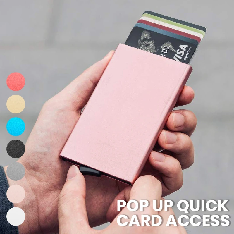 Portefeuille Pop-Up fin avec blocage RFID, porte-cartes de crédit minimaliste pour hommes et femmes, mini étui en métal