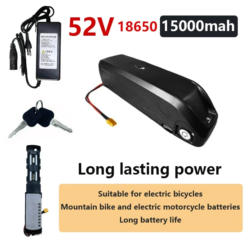 Hailong-Batería de bicicleta eléctrica, 52V, 15Ah, 20Ah, 18650 baterías, BMS 350W, 500W, 750W, 1000W, añadir cargador