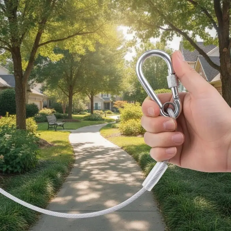 Stainless Steel Wire Rope with Carabiner Hooks 15FT Length Heavy Duty Anti Rust Cable for Balcony Railing Installation