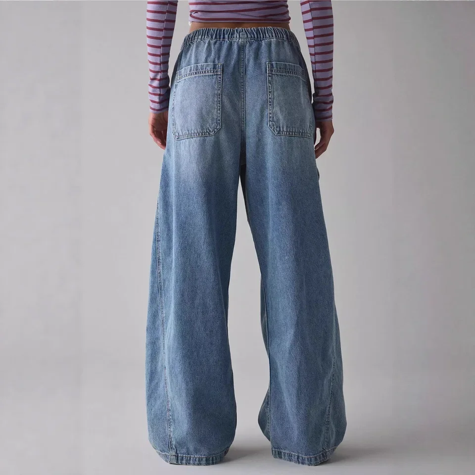2026 Spring Street Fashion Women Casual Large Pocket Loose Dark Color Jeans Straight Leg Multi Color Multi Size Available