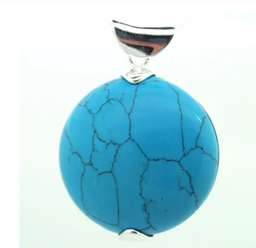 

VINTAGE 925 SILVER 30*30mm NATURAL BLUE Turquoise ROUND MARCASITE PENDANT gem