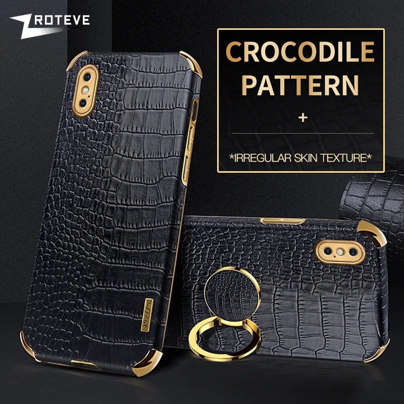 For iPhonex Case Zroteve Crocodile Leather Ring Holder Cover For iPhone X S XR XS Max 10 iPhoneXS iPhoneXR iPhone10 Phone Cases