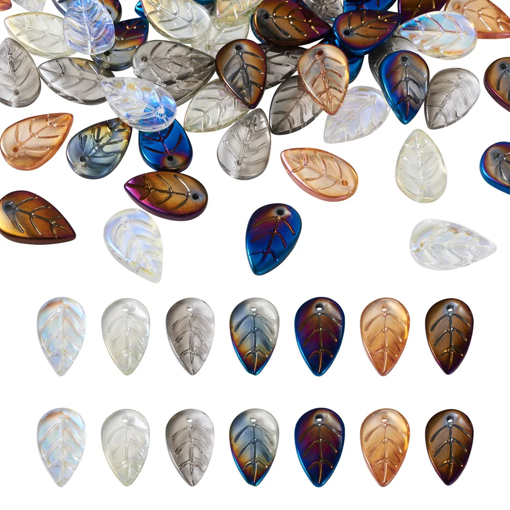 140Pcs Transparent Pendant Multicolor Leaf Shape Beads Loose For Handmade Jewelry Making DIY Bracelet Necklace Earrings Charms