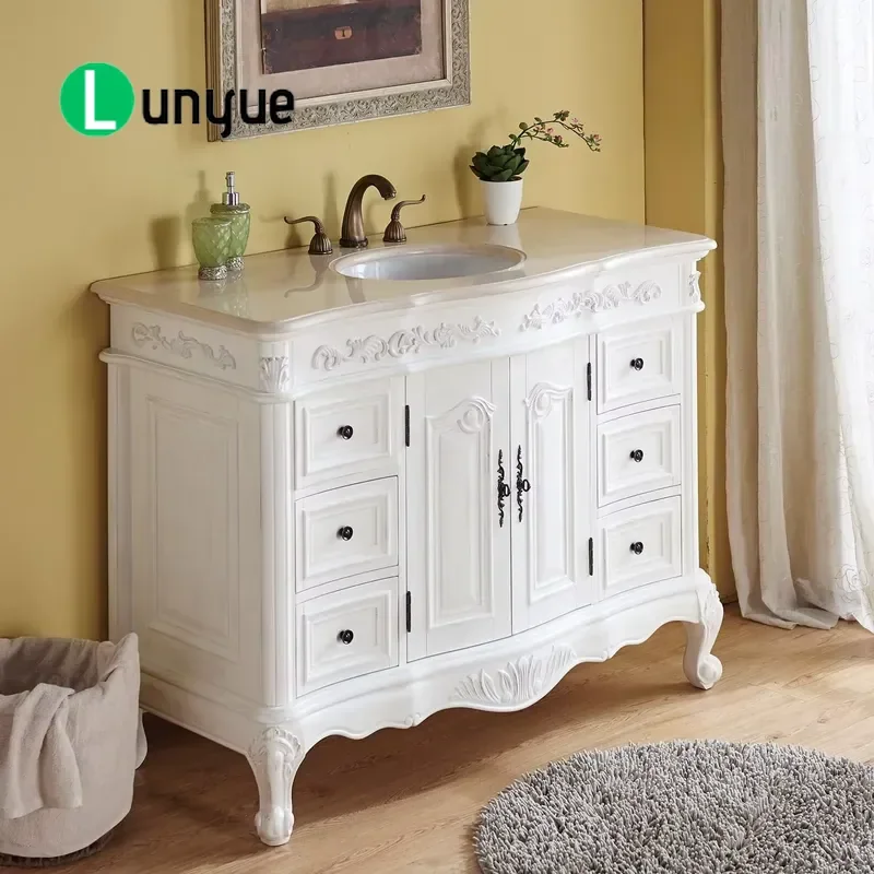 Modern White Bathroom Vanity Solid Wood MDF Waterproof Ceramic Sink Floor Standing Washstand Combination for Apartment Luxury