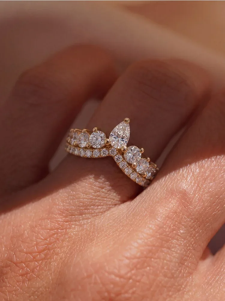 925 Sterling Silber Luxus Doppelschichtiger Wassertropfen-Zirkon-Kronenring für Damen Verlobung Hochzeit Hochwertiger Edel-Schmuck – Detail 3
