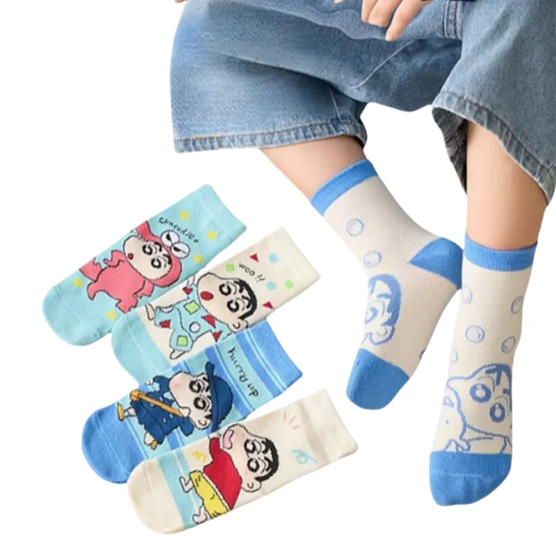 Crayon Boy Shin C-Chan Pack of 5 Pairs of Children's Cotton Sock Cute Anime Baby Boy and Girl Bedrooms Are Warm Non-slip Student