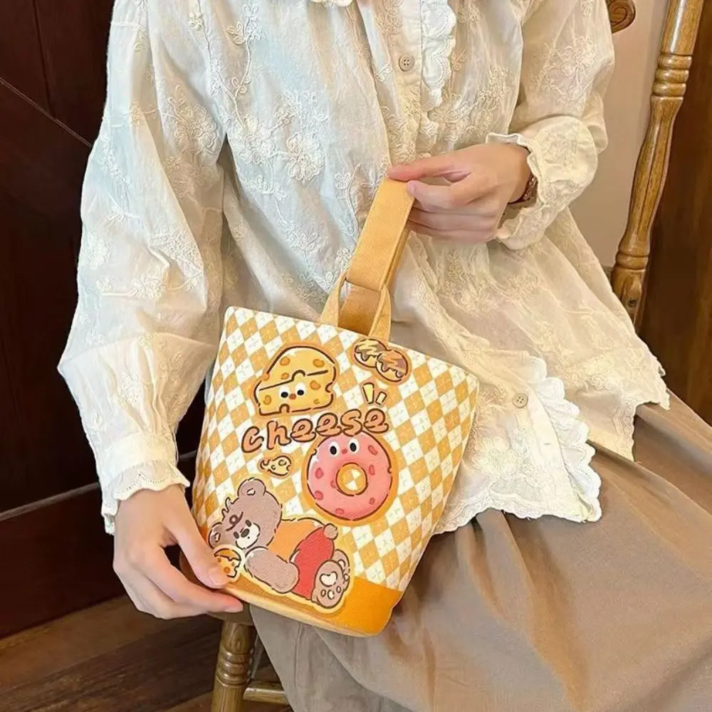 Large Capacity Cartoon Canvas Bag Elegant Korean Style Cartoon Canvas Bucket Bag Shoulder Bag Tote Bag Canvas Handbag Student