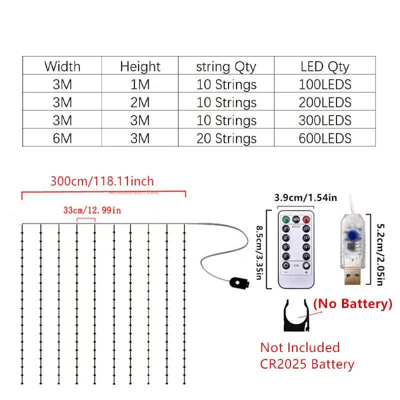 إكليل ستائر النوافذ مع جهاز تحكم عن بعد ، أضواء خرافية USB ، أضواء ليد إكليل ، ديكور عيد الميلاد ، ديكور العام الجديد ، 6x3m ، 3x3m #5
