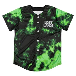 Excision LOST LANDS TIE DYE Green BASEBALL JERSEY Harajuku Thin button Baseball Uniform Baseball Jersey Fro EDM