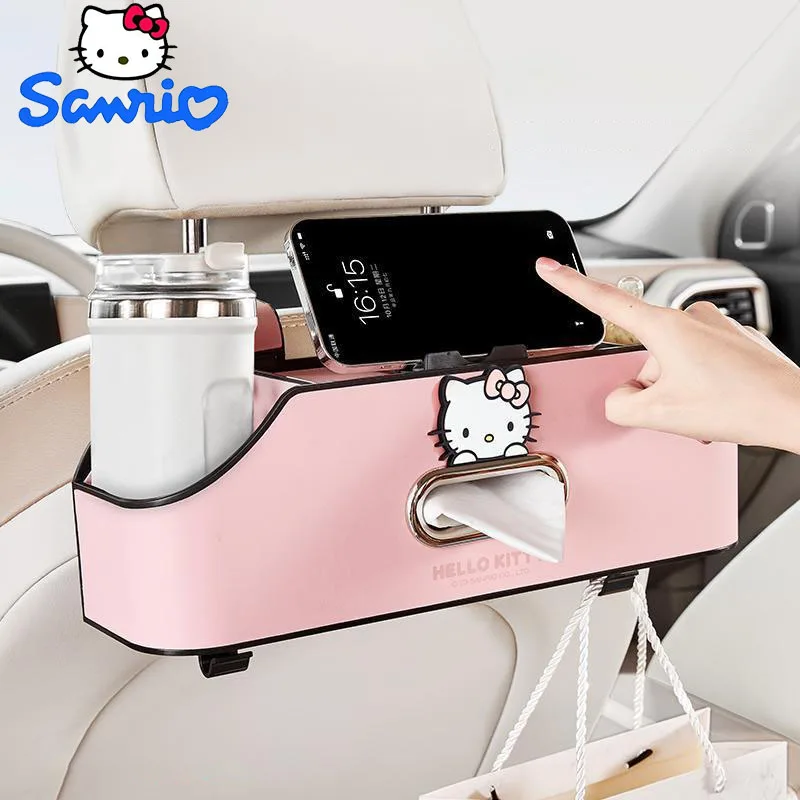 

Sanrio Hello Kitty Car Seat Back Rack Bicycle Storage Box Multi-Functional Tissue Box Water Cup Holder Cartoon Car Accessories