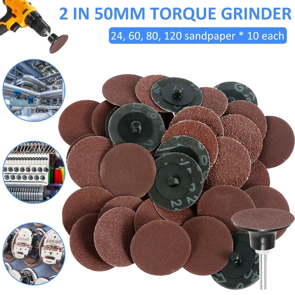 

40Pcs Sanding Disc for Grinding 2inch Sanding Pads 24 60 80 120 Grit Grinder Wear Resistant Dry Sanding Paper with Turntable2025