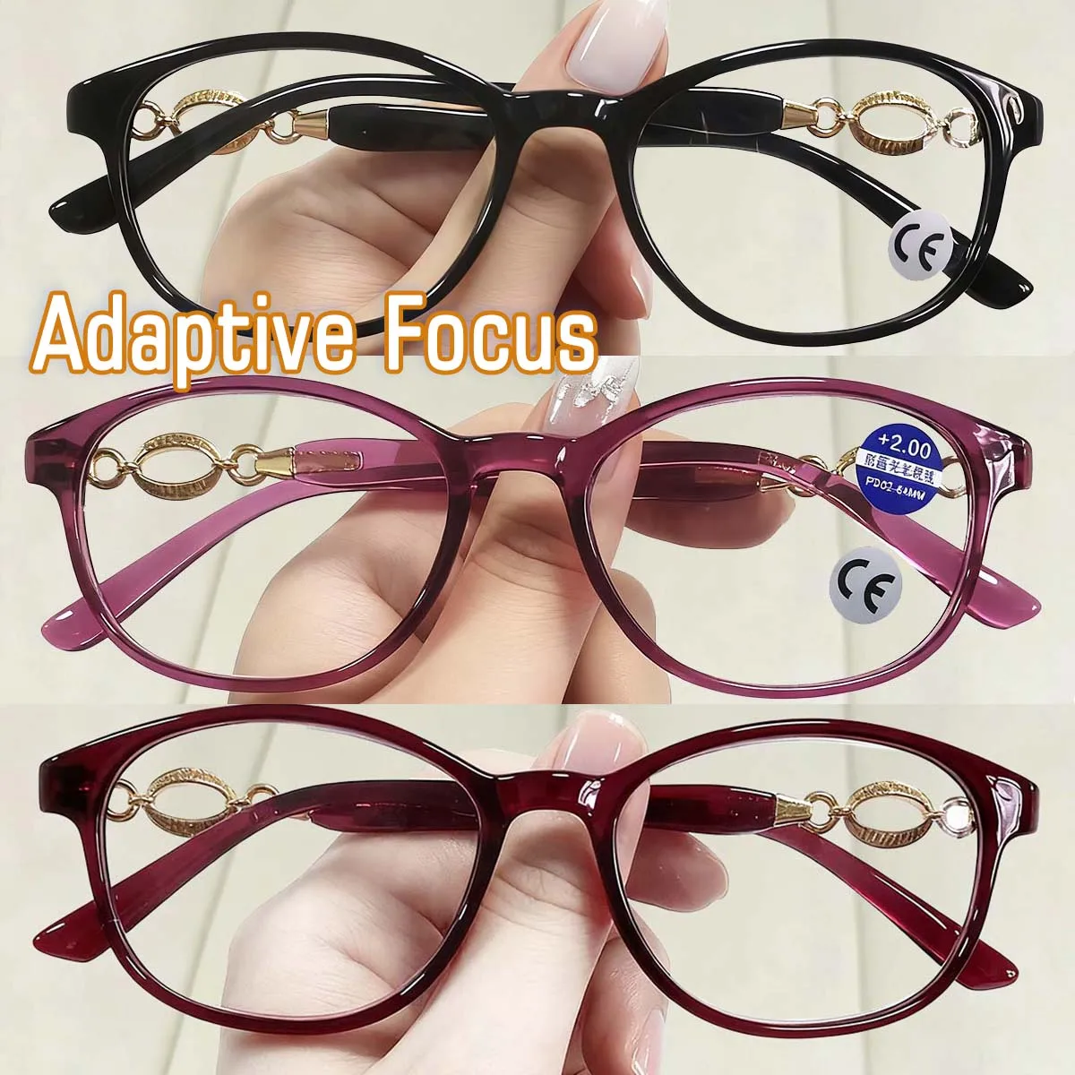 Fashion Auto Focus Reading Glasses for Women, High Quality Presbyopia Eyeglasses Anti Blue Light Reader Farsighted