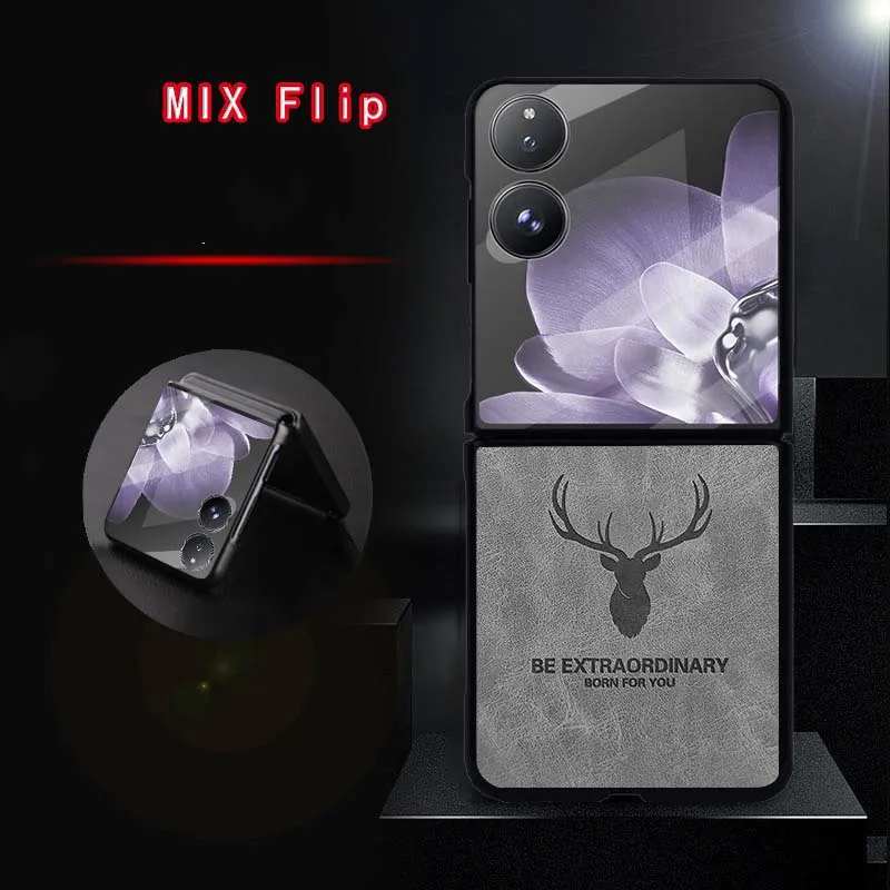 Mix Flip Casing Case For Xiaomi Mix Flip Nappa Pattern Embossed Deer Head Shockproof Hard Mobile Phone Case Cover