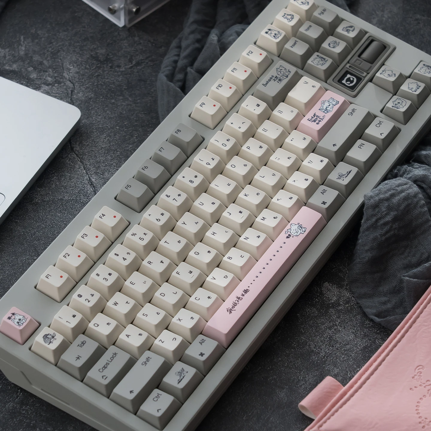 

OT cat Keycaps Dye-Sublimation Cherry Profile PBT Keycap Sets Japanese Retro Pink Keycaps For MX Mechanical Keyboard