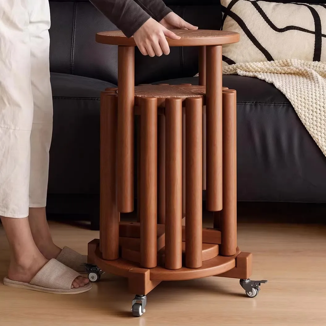 Solid wood stool can be stacked round stool household stacked music hospitality spare dining table bench medium antique