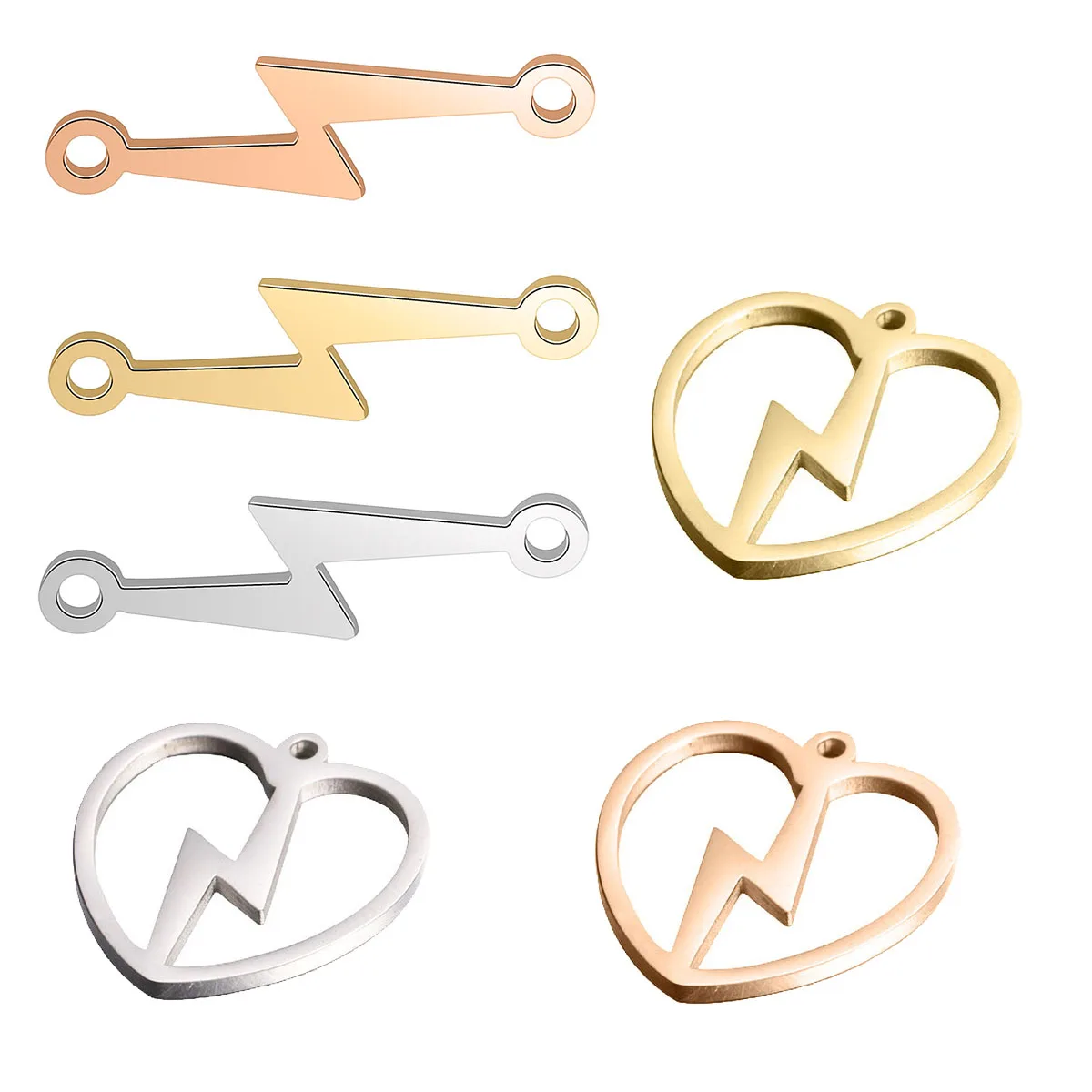 

5Pcs 3 Color Stainless Steel Lightning DIY Earring Heart Hollow Out Pendant Jewelry Making Necklace Charms Connectors Wholesale