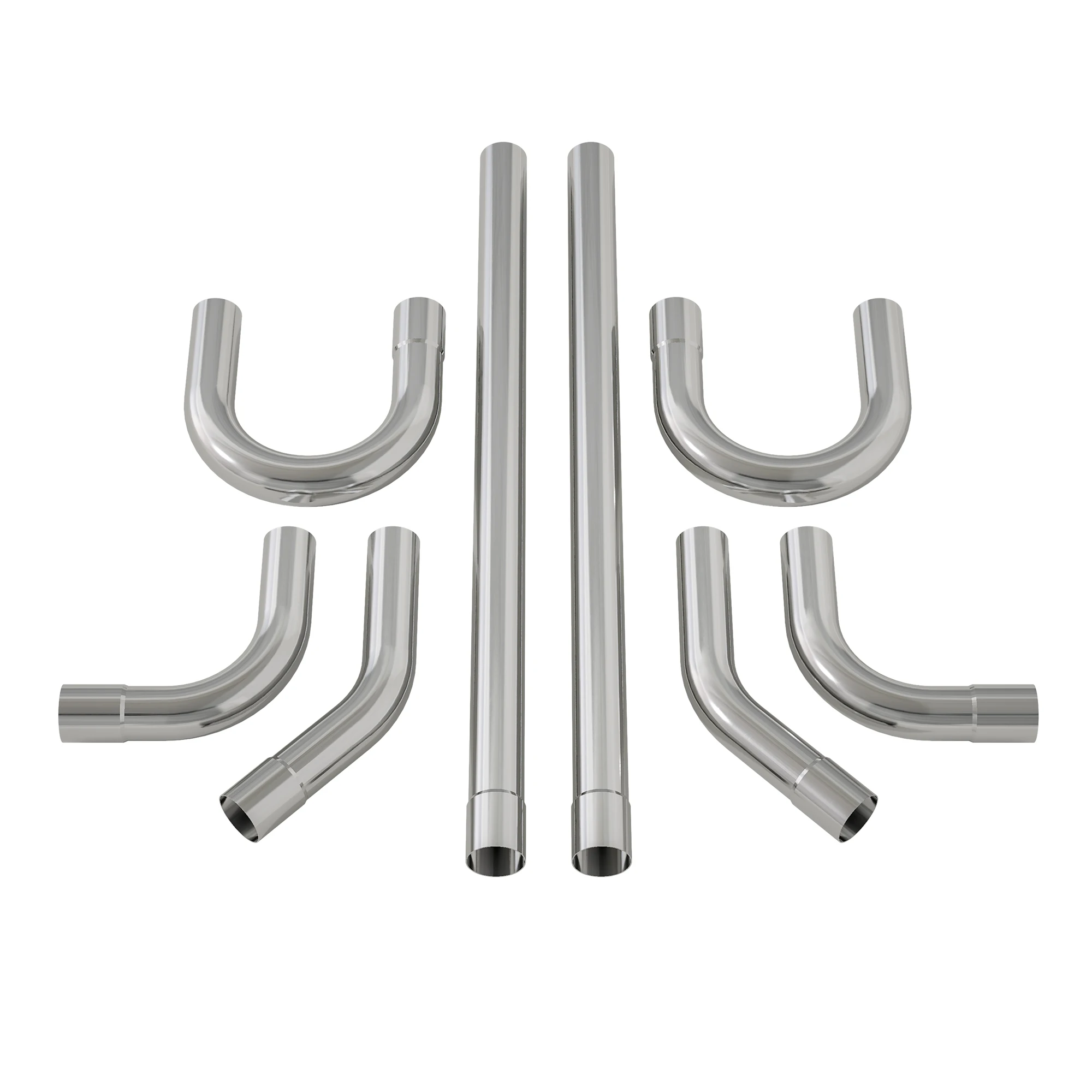 2.5'' Inch OD Steel Exhaust Pipe Kit, Mandrel Bends, 8PCS | 43' Straight Pipes, 180 Degree U-Bends, 45 and 90 Degree, One Side Expanded