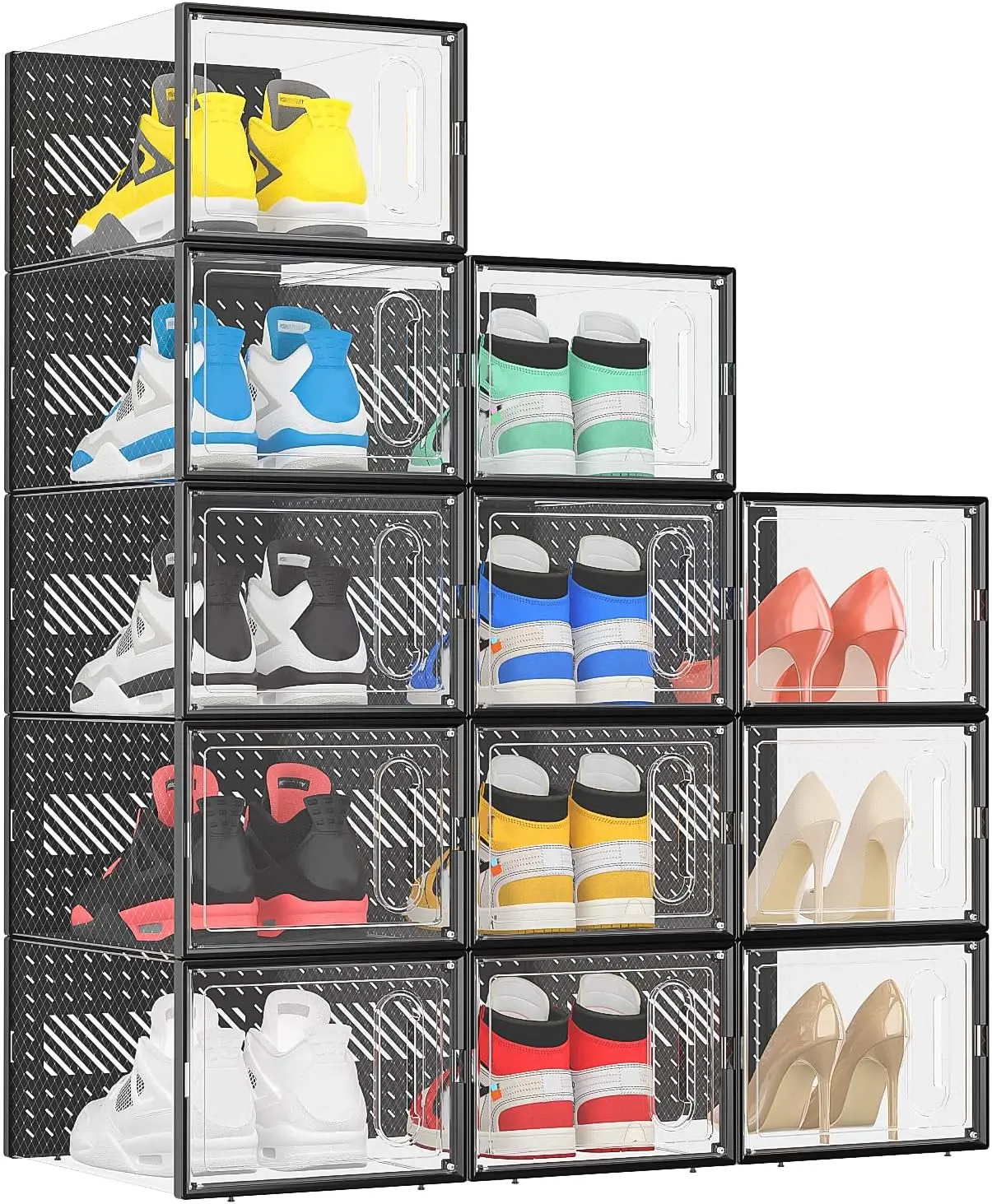 

X-Large Stackable Shoe Boxes with Magnetic Door, 12-Pack Clear Plastic Sneaker Storage Organizer for Closet