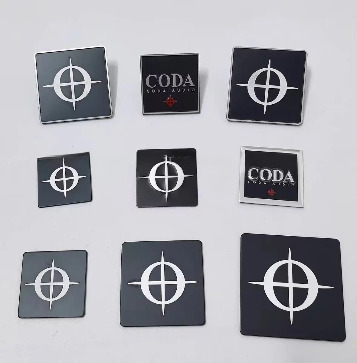 2/5 piezas de pegatinas universales de metal de aluminio con logo CODA AUDIO para coche, emblema de altavoz de audio Hi-Fi, pegatinas de emblema estéreo