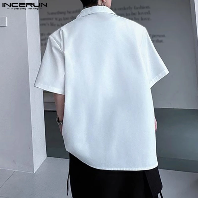 INCERUN Men Shirt Printing Lapel Short Sleeve Loose Casual Men Clothing Summer Korean Style Streetwear 2024 Fashion Male Shirts