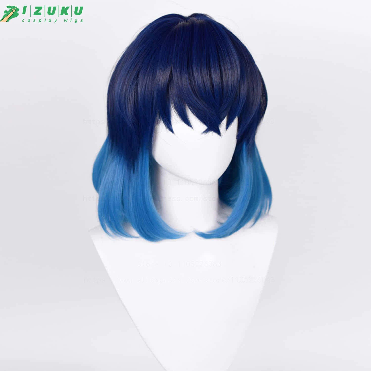 High Quality Hashibira Inosuke Cosplay Wig 40cm Short Blue Gradient Heat Resistant Synthetic Hair Party Anime Wigs + Wig Cap