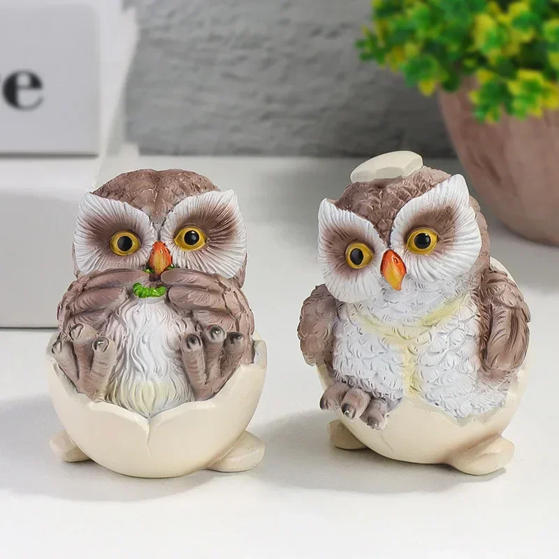 Cute Eggshell Owl Resin Ornament Office Living Room Bedroom Desktop Dining Table Modern Creative Home Decoration Crafts