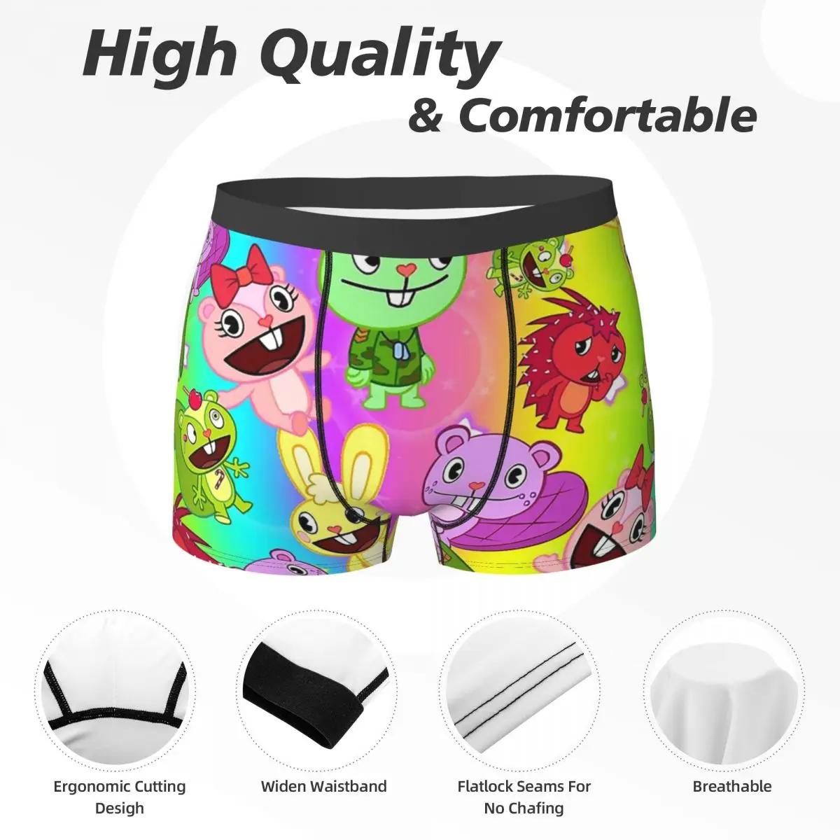 Homens Happy Tree Friends Design Boxer, Roupa Interior Macia, Cuecas, Shorts, Calcinhas, Presente de Namorado