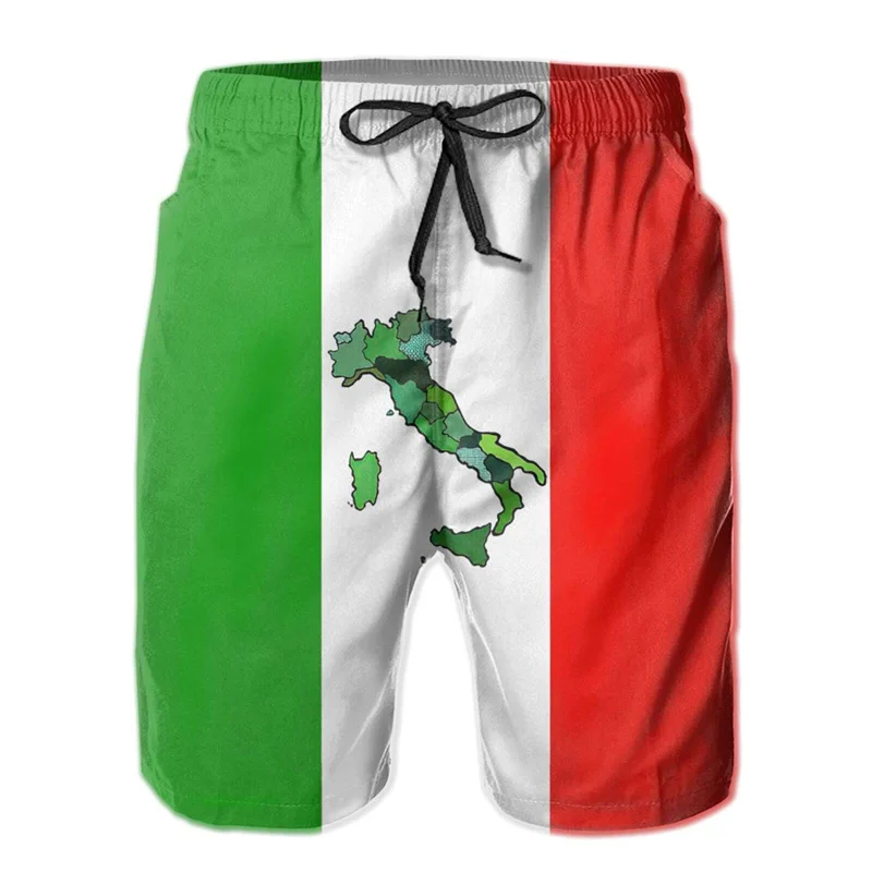 New In Italian Flag Swim Trunks For Men Fashion 3d Print Italy Beach Shorts Quick Dry Street Sports Short Pants Kids Clothes