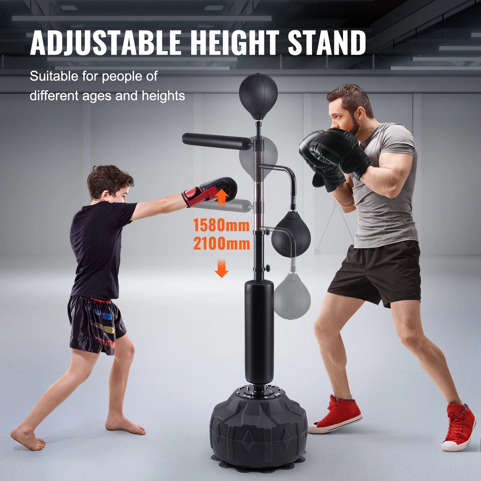 VEVOR Boxing Speed Trainer Punching Bag with Stand Reflex Boxing Bag for Teens & Adults Height Adjustable Free Standing Bag Set