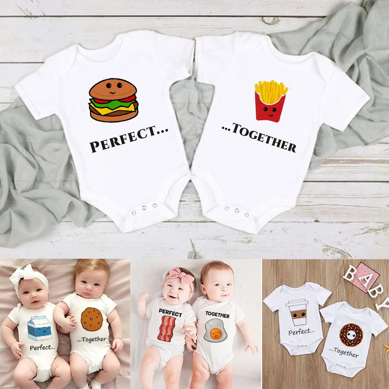 Perfect Together Twin Baby Clothes Funny Twins Outfits Romper Boy Girl Shower Gift Summer Short Sleeve Bodysuits Brother/sister