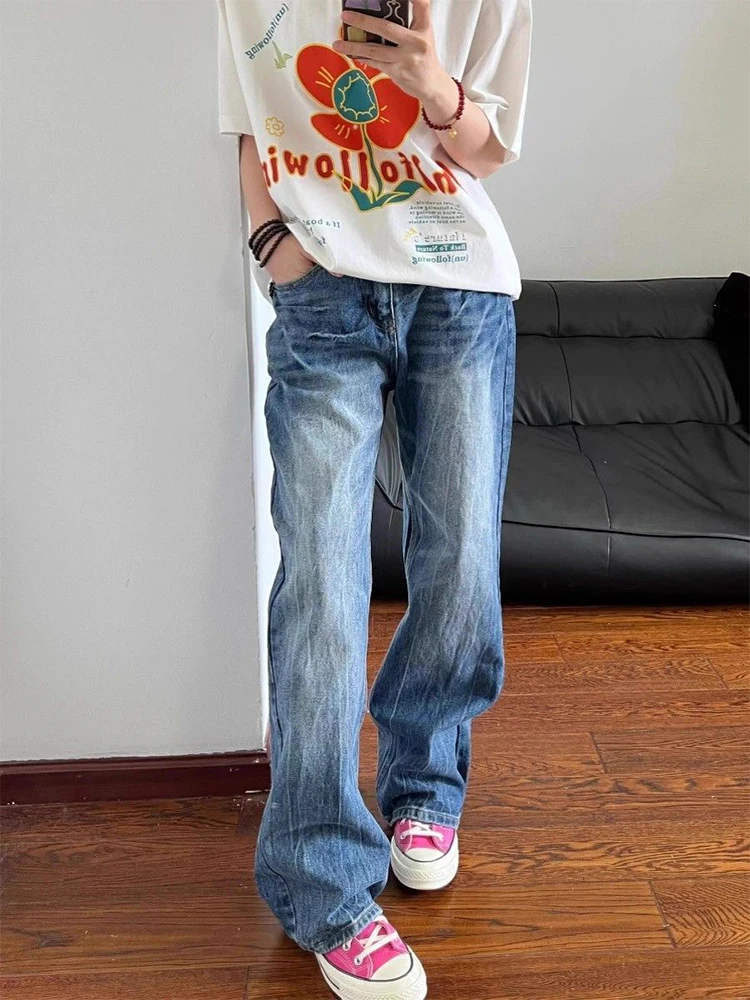 

American Retro High Waist Wide Leg Jeans Washed Straight Women's Denim Pants Autumn Loose Wide Leg Pants Fashion Streetwear