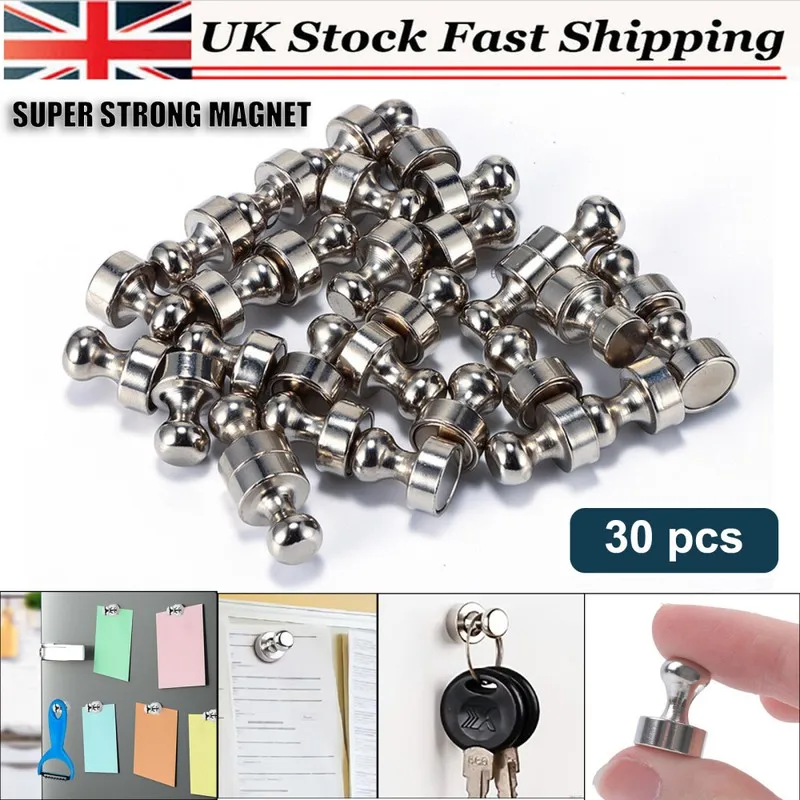 30 قطعة من دبابيس الضغط المغناطيسية، مسامير خريطة النيوديميوم القوية للغاية للسبورة البيضاء والثلاجة والمكتب والمطبخ ولوحة الإعلانات المدرسية