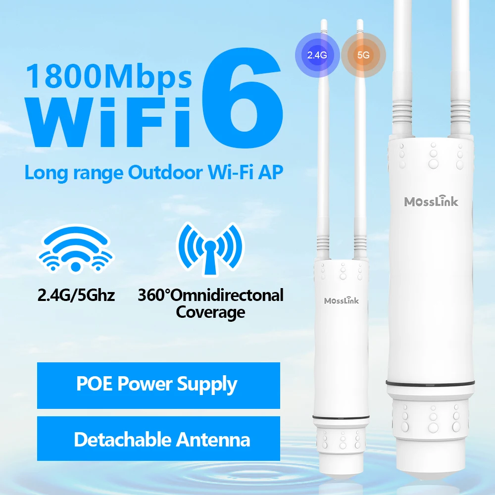 

Mosslink 1800mbps Outdoor WiFi AP 2.4G/5G Dual Band Long Range Signal Extender Waterproof Wireless Repeater
