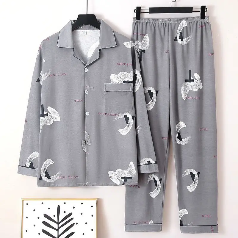 Conjunto de pijama de duas peças de manga comprida masculino, fino, relaxado, casual, estudante, dormitório, casa, primavera, outono, nicho, novo estilo, 2022