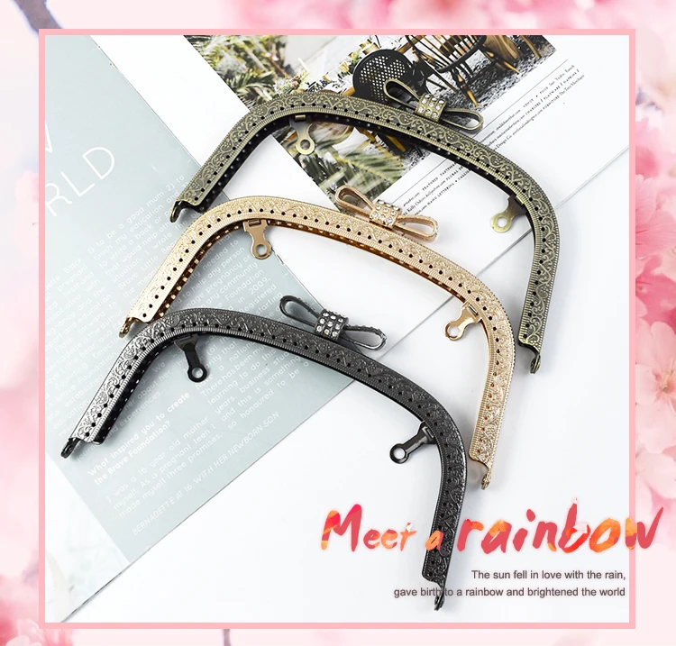 2/5Pcs Deepeel 18.5cm Embossed Bow Head Kiss Clasp Purse Frame Bags Brackets Metal Hardware Wallet Handbag Sewing Accessories