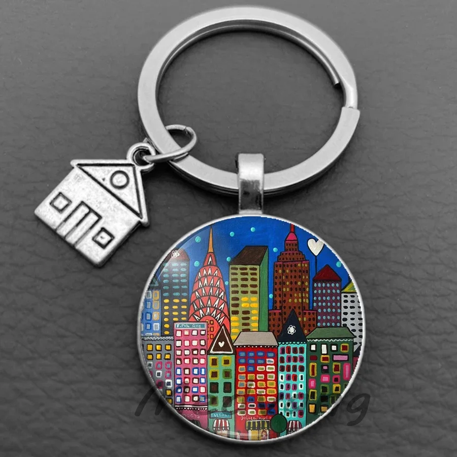 2024 Beautiful House Keychain Abstract Starry Sky Cabin Keychain Personalized Jewelry New Home Gift Keyring