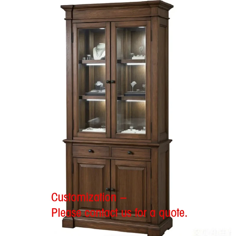 

custom.Traditional Solid Wood Jewelry Display Cabinet | Dark Walnut | LED Glass Showcase with Storage Retail Stores &