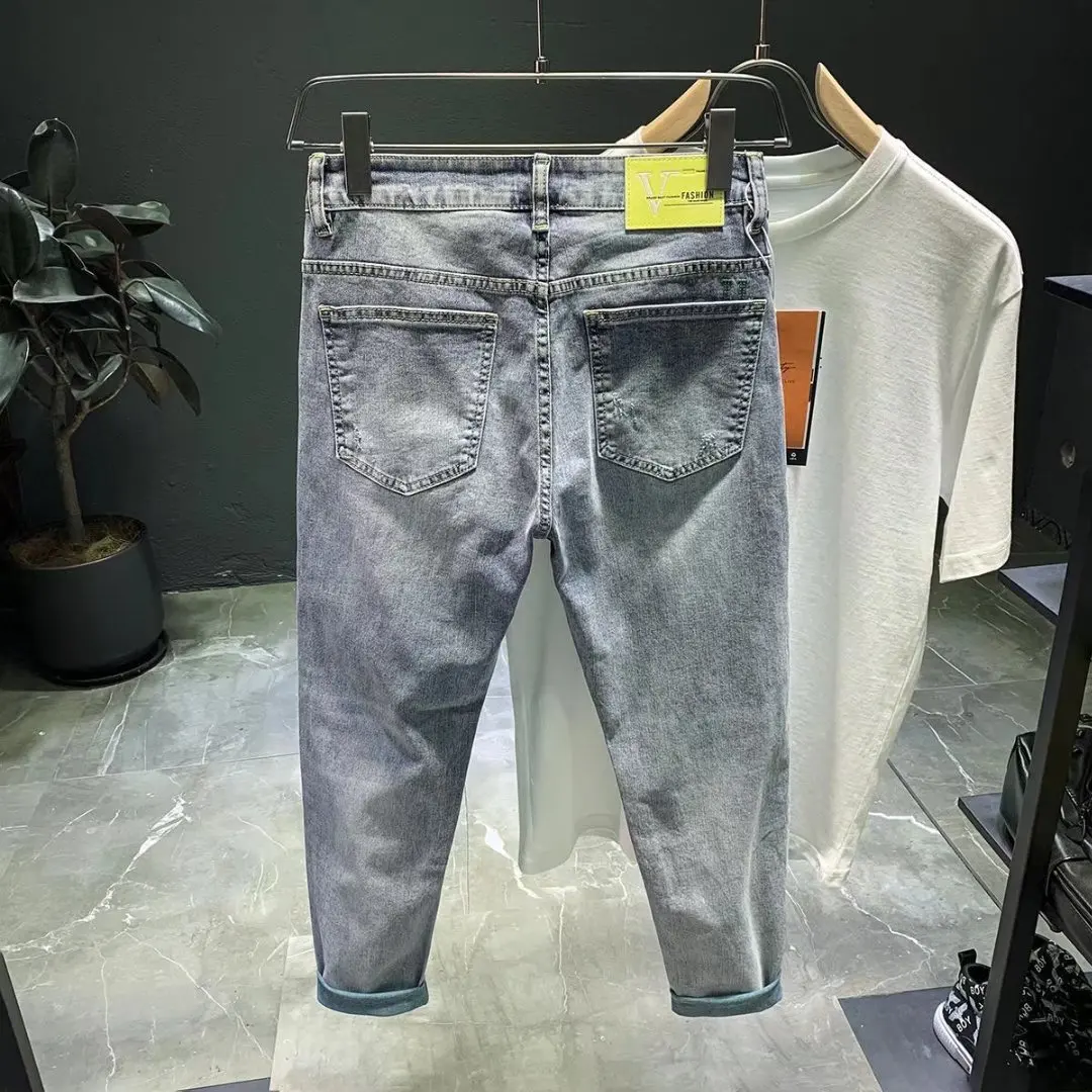 Autumn 2022 Fashion Denim Pants Young Students Joker Elastic Streetwear Pants Men 3D Cut Washed Trousers Jeans Pants Slim Fit