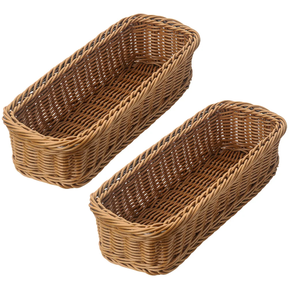 

2pcs Imitation Rattan Cutlery Baskets 30x11x7cm Brown Woven Storage Desk Organizer Bathroom Counter Spice Jar Holder Storage