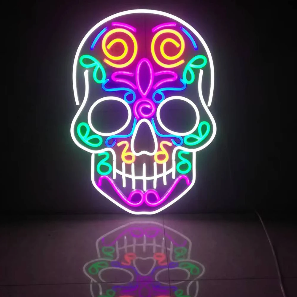 ハロウィン スカル ネオンサイン LED ホリデーライト、ホラー パーティー、お化け屋敷、男性への誕生日プレゼントに最適なエッジの効いたゴシック調ウォールアートデコレーション